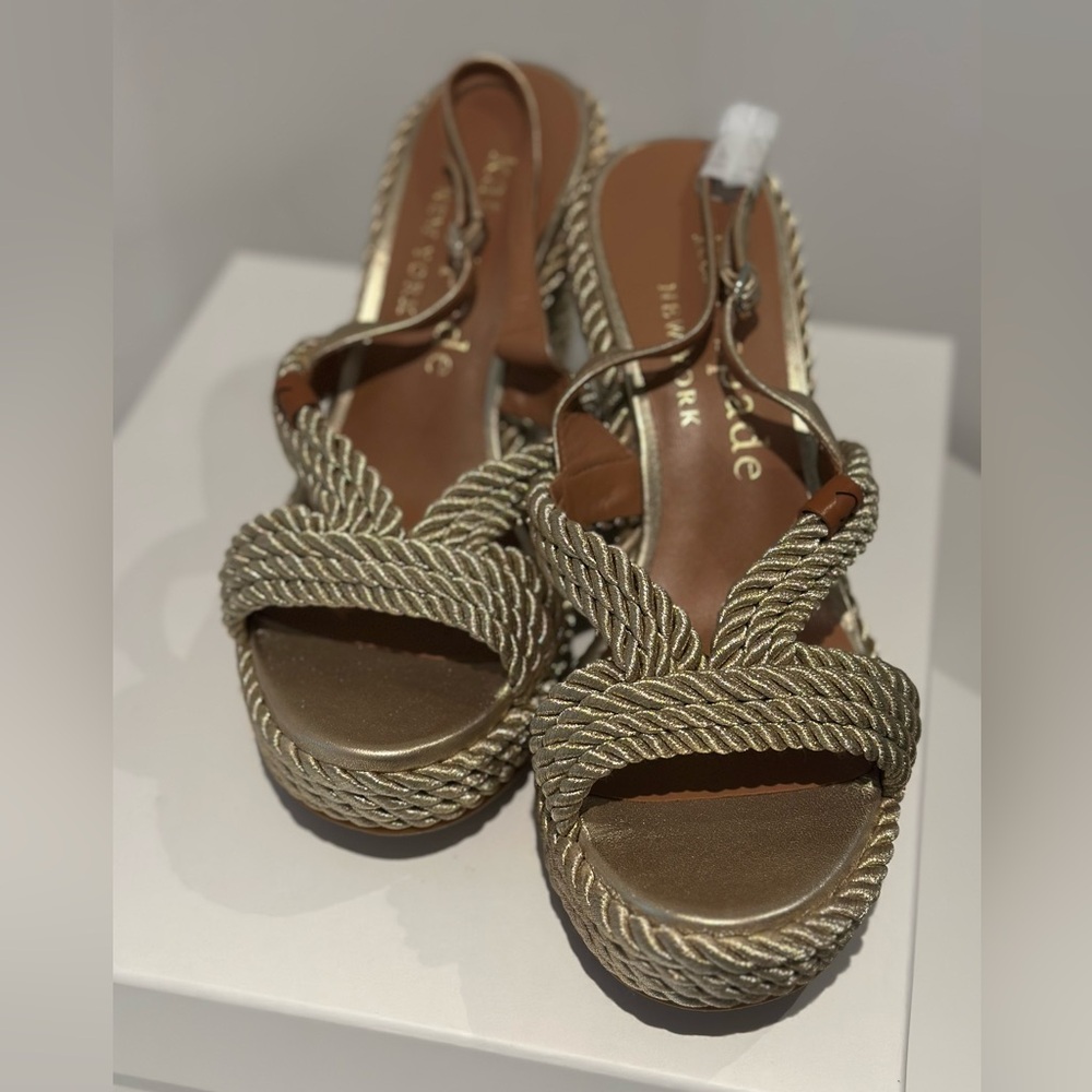 Kate Spade Metallic Gold Wedge Sandals - Picture 8 of 9